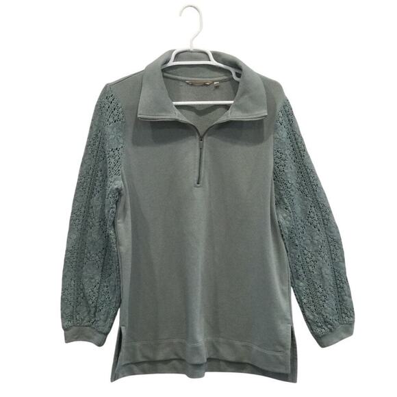 Soft Surroundings Crochet French Terry Tunic Top Size Large Teal Blue Boho Beach - Picture 4 of 12